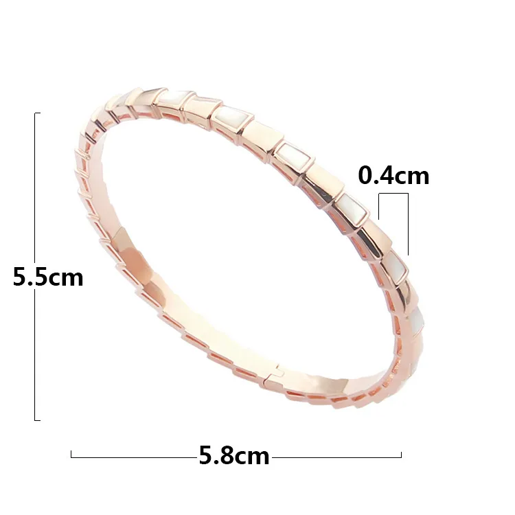 Europe America Fashion Style Lady Women Titanium steel Engraved B Letter Interval Mother of Peal Snake Serpent Narrow Bangle Bracelet
