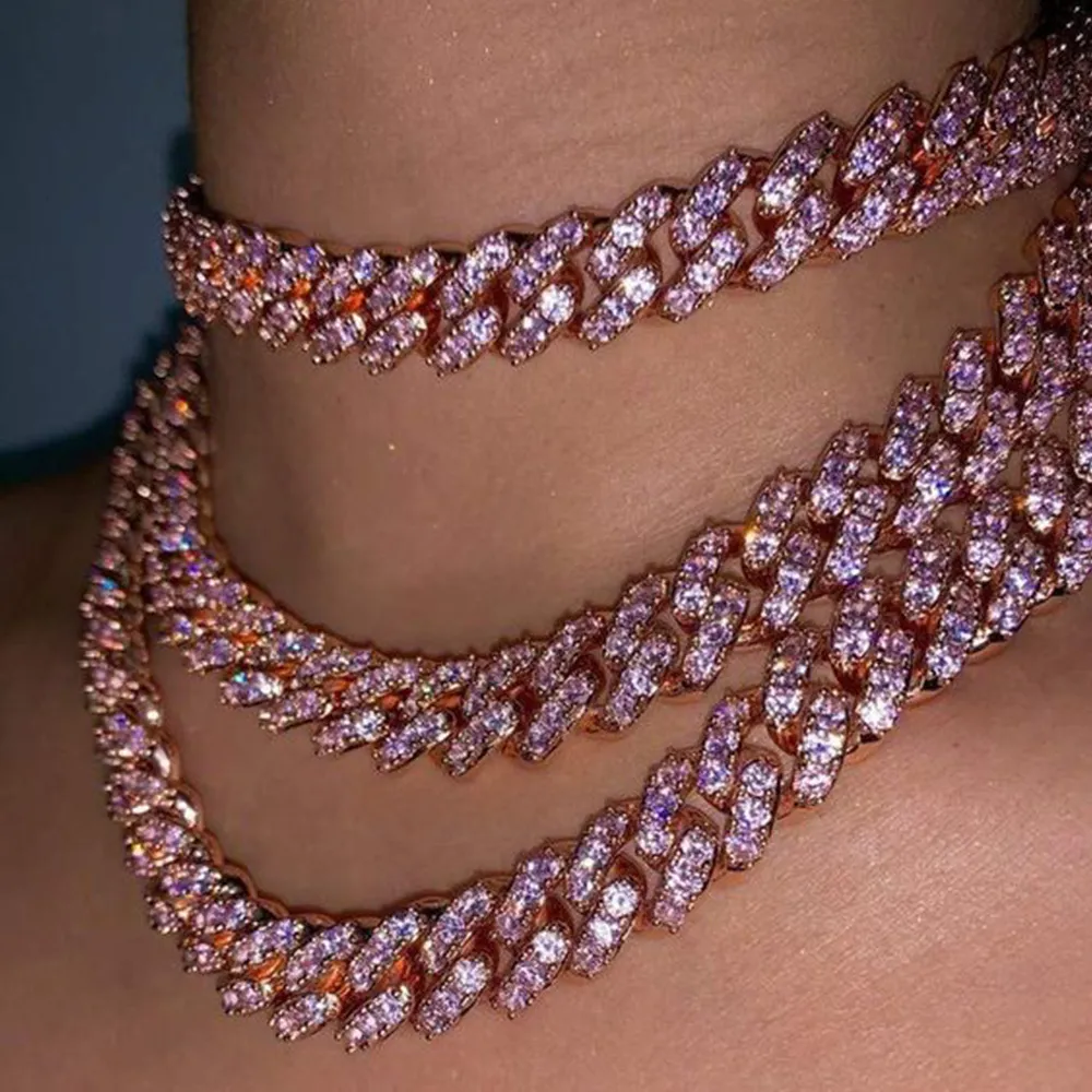 Punk 9 MM glacé Bling cubain lien chaîne couleur mixte Miami gourmette tour de cou cristal strass collier pour femmes bijoux fête