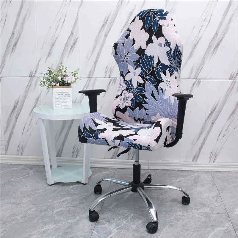 Office Computer Gaming Chair Covers Stretch Spandex Armchair Gamer Seat Cover Printed Household Racing Desk Rotating Slipcovers 211116