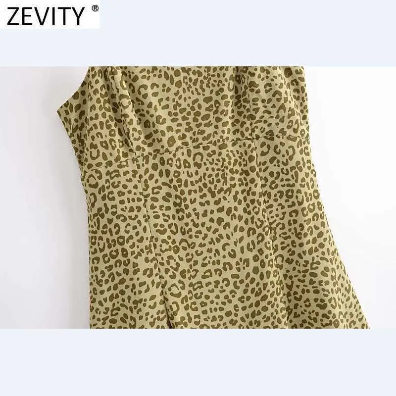 Zevity Women Sexy Leopard Print Hem Ruffles Sling Mini Klänning Kvinna Chic Side Zipper Vestidos Sommarstrand Klänningar DS8321 210603