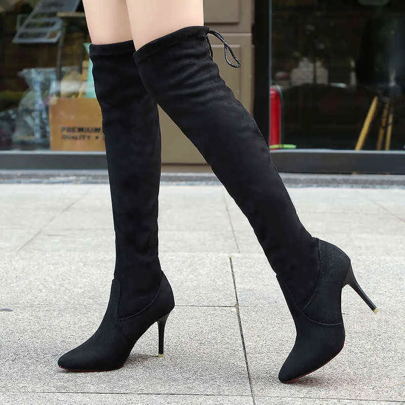 Schwarze Sexy Rote Untere Frauen Lange Stiefel Warm Flock Super High Heel Overknee Stiefel stiletto bota feminina 2019 größe 34 39 G1112