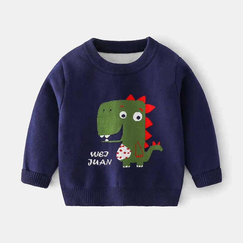 2021 Höst Boys tröja tecknad mönster Turtleneck barns varma tröja runda hals bomull avslappnad långärmad y1024