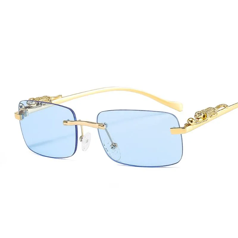 Moda Design Cheetah sem moldura óculos de sol quadrados colorido masculino e feminino de leopardo metal clássico óculos uv40277l