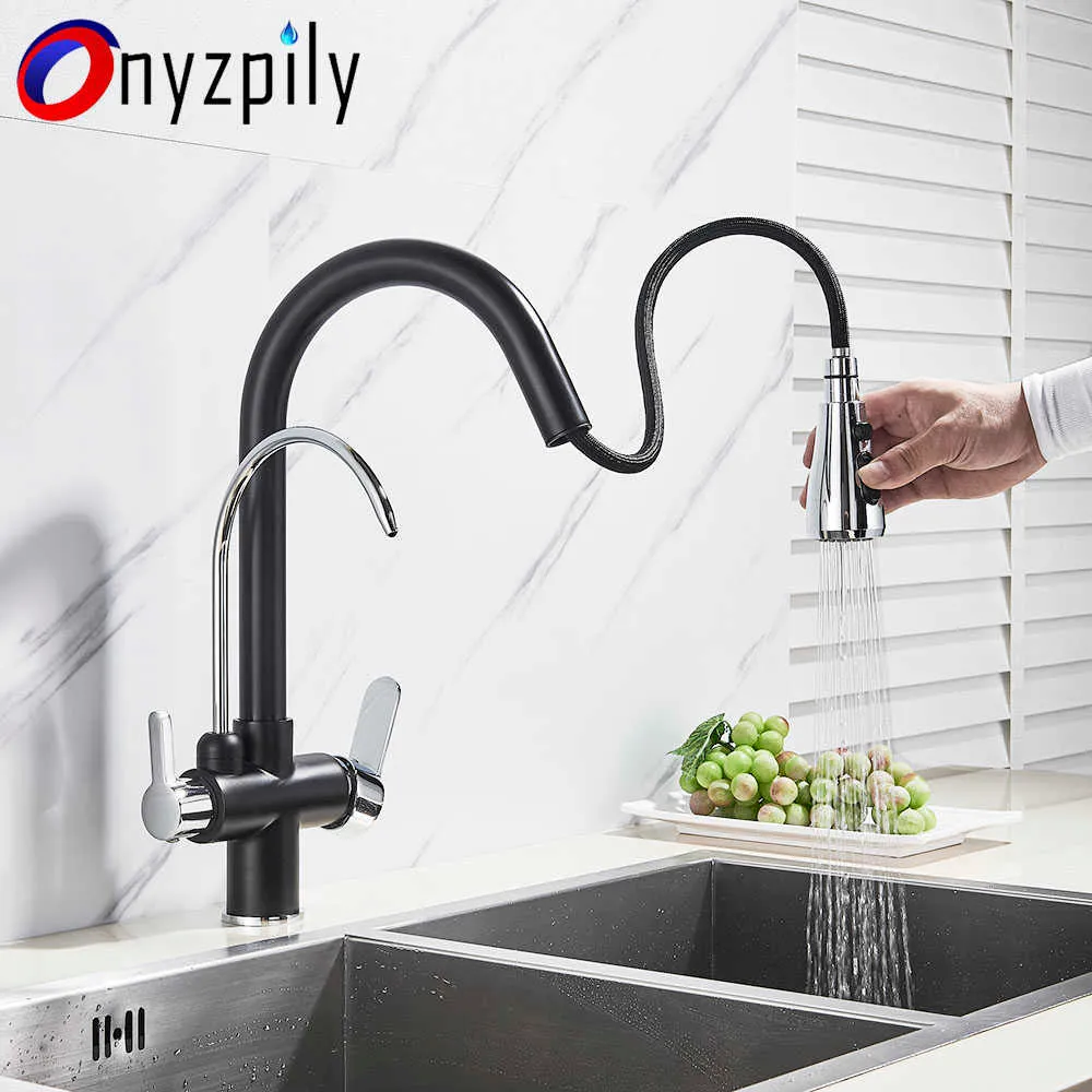 Onyzpily gru filtrata nera opaca cucina estraibile spray 360 rotazione filtro acqua rubinetto doppia modalità acqua lavello cucina rubinetto 210724