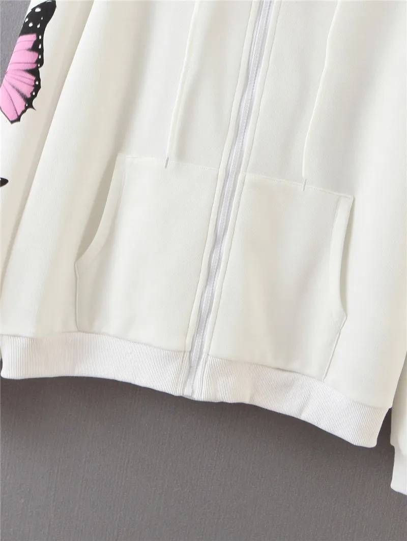 Mulheres HSA camisetas Meninas Zipper Moletons Hoodies Harajuku Borboleta Impressão Casual Cardigan Cardigan Senhoras de Manga Longa Top 210430
