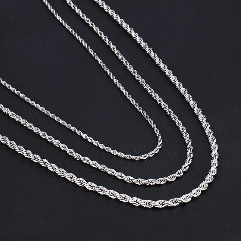 Largeur 3mm corde chaîne collier torsadé en acier inoxydable 316L tour de cou pour femmes hommes HIP Hop bijoux