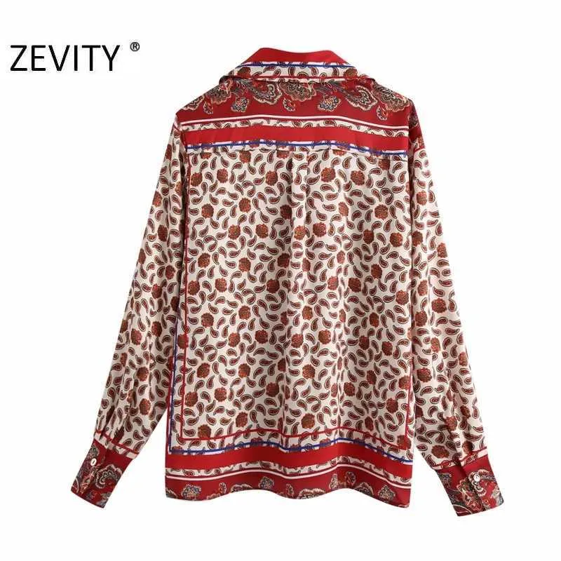 Zevity femmes position vintage noix de cajou imprimé kimono blouse blouse bureau dame chemise rétro chic femininas blusas hauts LS7222 210603