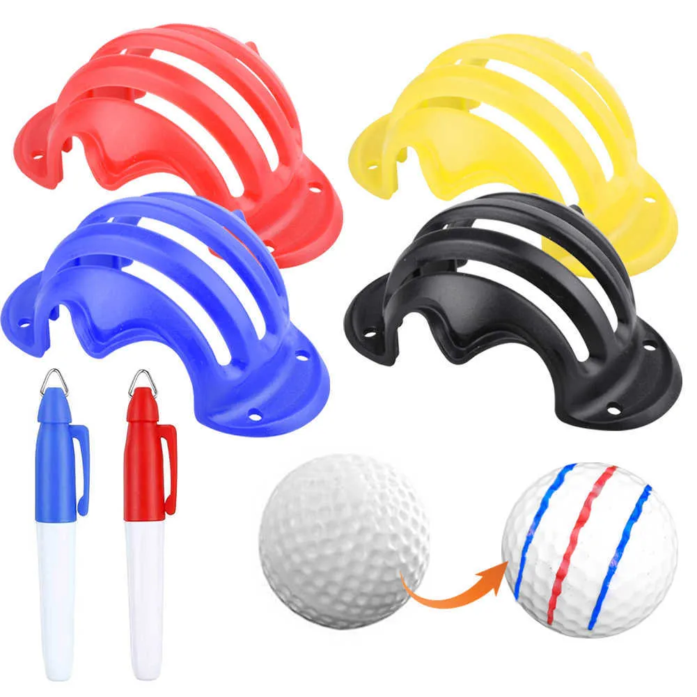 Golfbal Liner Set Golfbal 4 Uitlijningslijn Marker met 2 pennen sjabloon Teken Golf Swing Training Tool