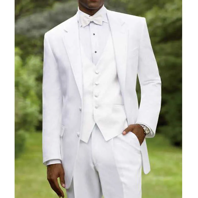 Tuxedo de marié blanc pour dîner de mariage, costumes sur mesure pour hommes 3 pièces, veste de mode masculine, gilet avec pantalon 2021 X0909