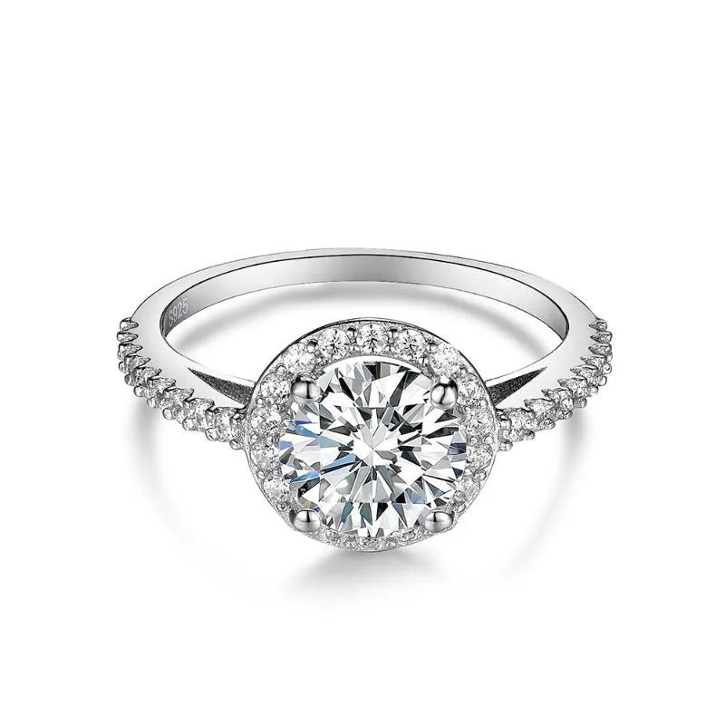 Clusterringen massief 14k witgoud Petite Halo Moissanite verlovingsring voor vrouwen luxe sieraden met midden Round209E