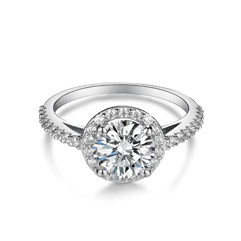 Klaster pierścieni solidny 14 -krotny biały złoto drobny halo moissanite zaręczynowy dla kobiet luksusowa biżuteria z środkową rundę 260G