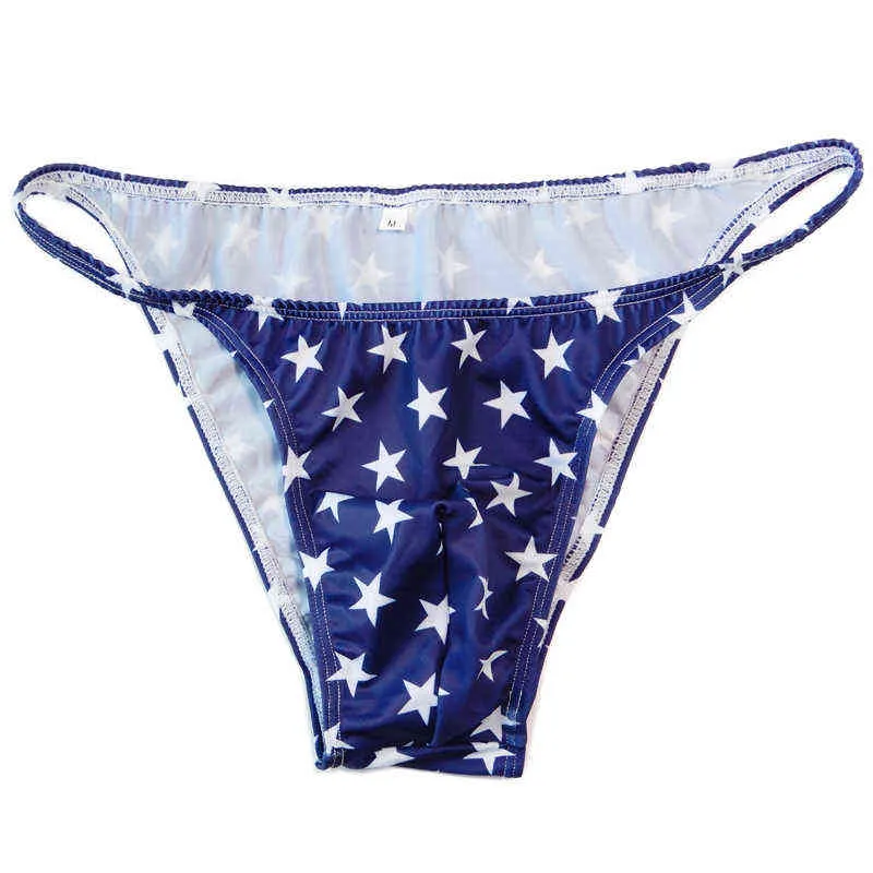 Nya Sexiga Underkläder Mens Låg Midja Briefs Lycra Star Stripes Bikini Man Gay Underbyxor För Män Briefs Thongs H1214