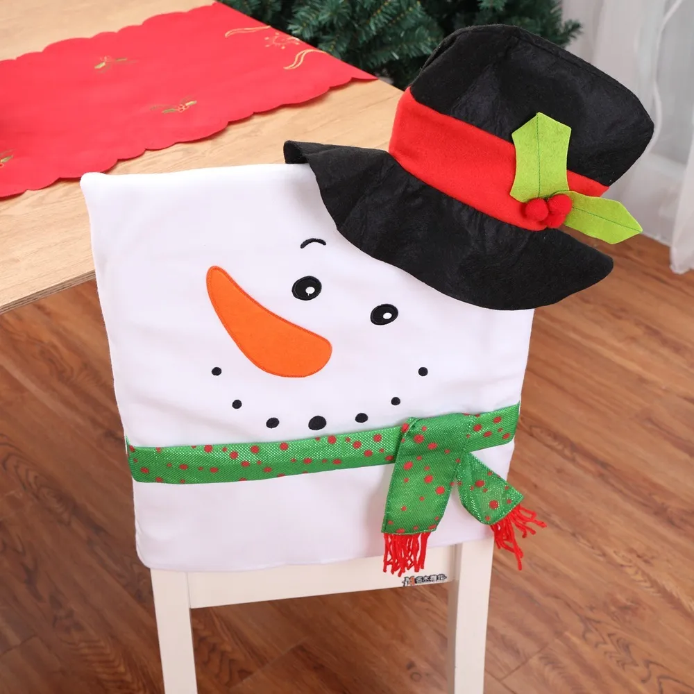 Snowman Christmas Decor Xmas Cap Sets Dinner Table Hat Chair Back Covers For Home Accessories