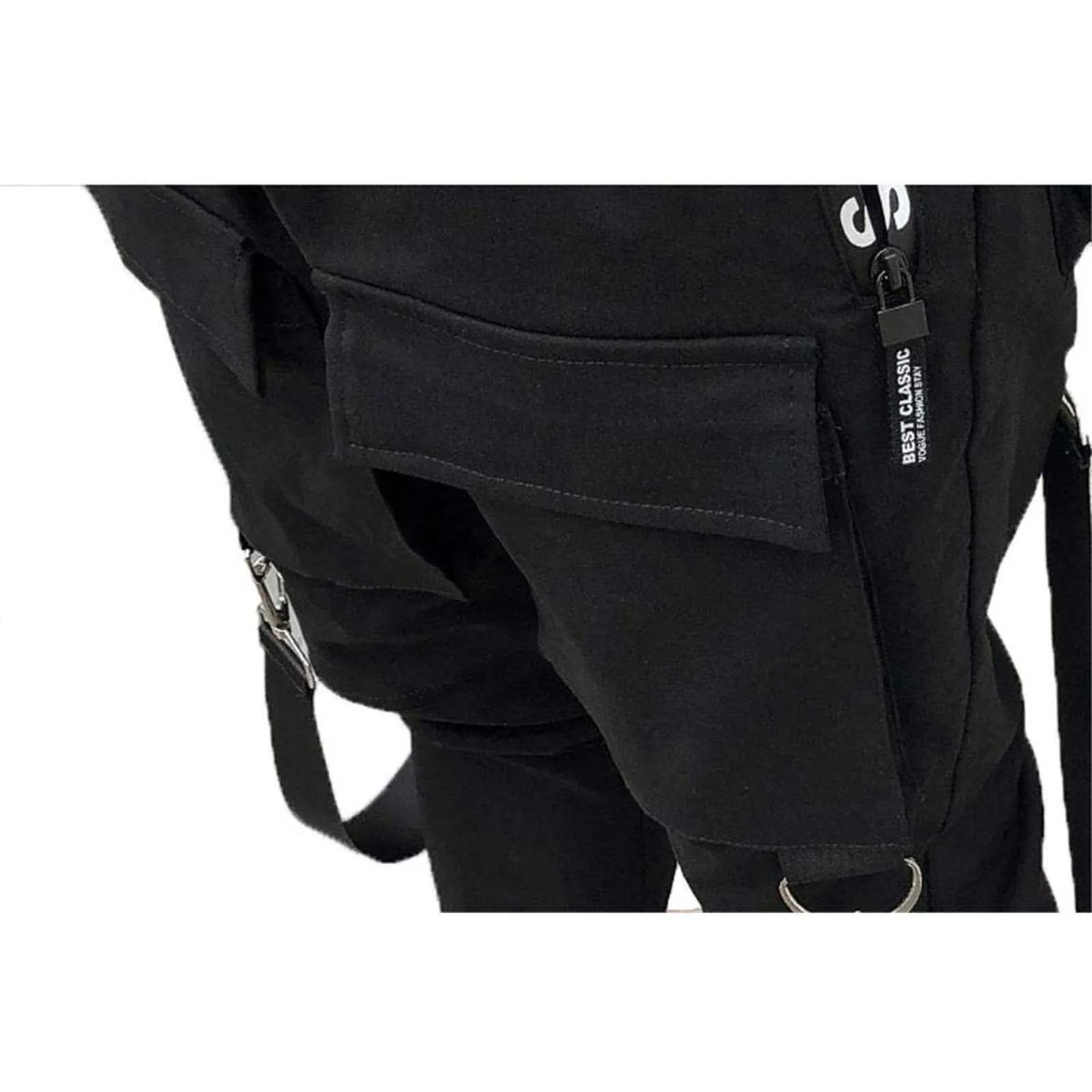 HIP-HOP Jogger мужская черная гарем комбинезон многокарманских ленты карманы карандаш брюки уличные брюки лоскутное раскатывающие спортивные штаны х0621