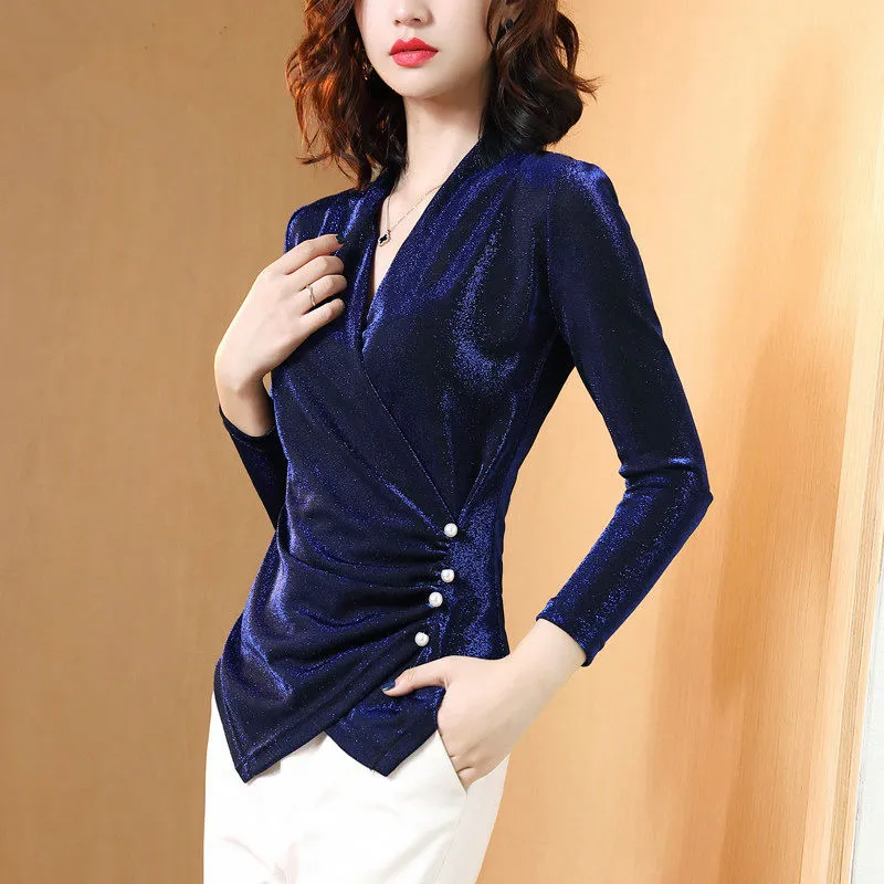 Kvinnor Autumn Spring Style Lace Bluses Shirts Lady Casual Slim Long Sleeve Wrap V-hals Lace Blusa Topps DD8084 210326