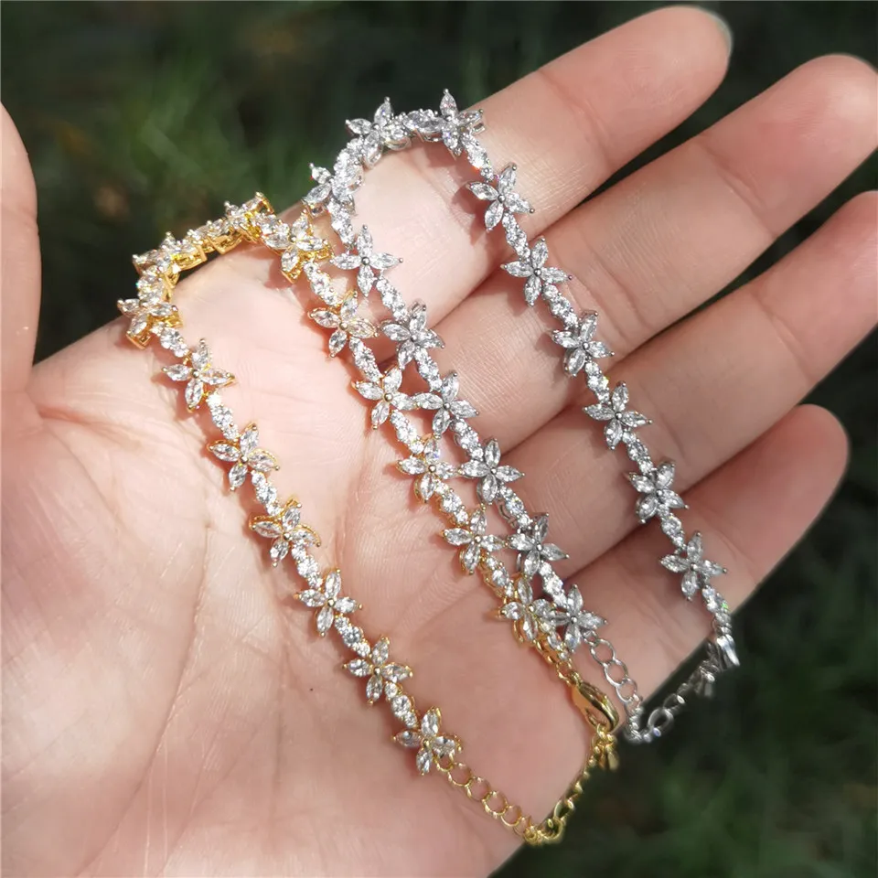 ZAKOL Gold Color Cubic Zirconia Leaf Charm Bracelet & Bangles for Women Trendy CZ Crystal Bride Wedding Jewelry BP2255