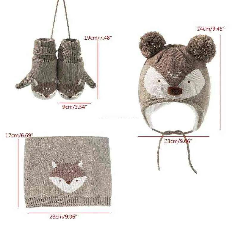 3 stücke Baby Hüte Handschuhe Schal Sets Doppel Winter Stricken Beanie Herbst Warme Kinder Anzüge für Neugeborene Dropship