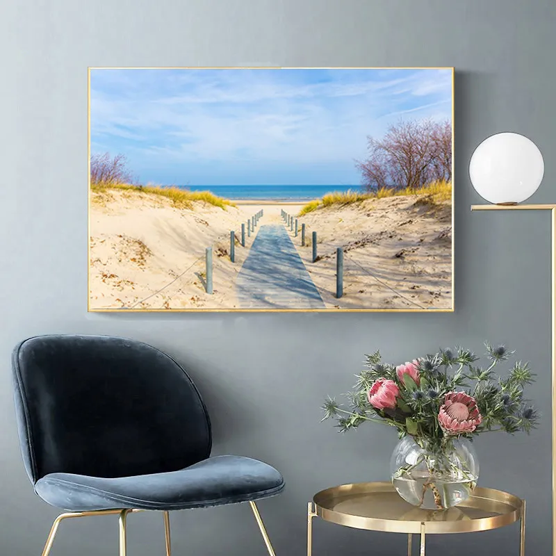 Nordic Poster Seascape Canvas Painting Beach Sea Road Wall Art Immagine Nessuna cornice soggiorno Camera da letto Modern Home Decor