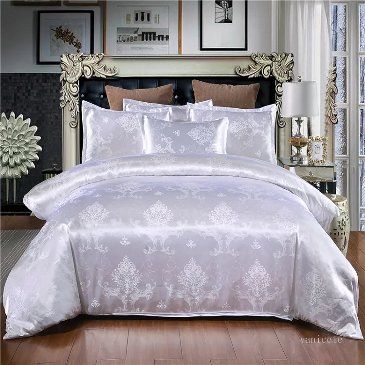 Set di biancheria da letto in raso di lusso jacquard Set da letto ricamato matrimoniale queen king size copripiumino set federa spedizione marittima T2I51970