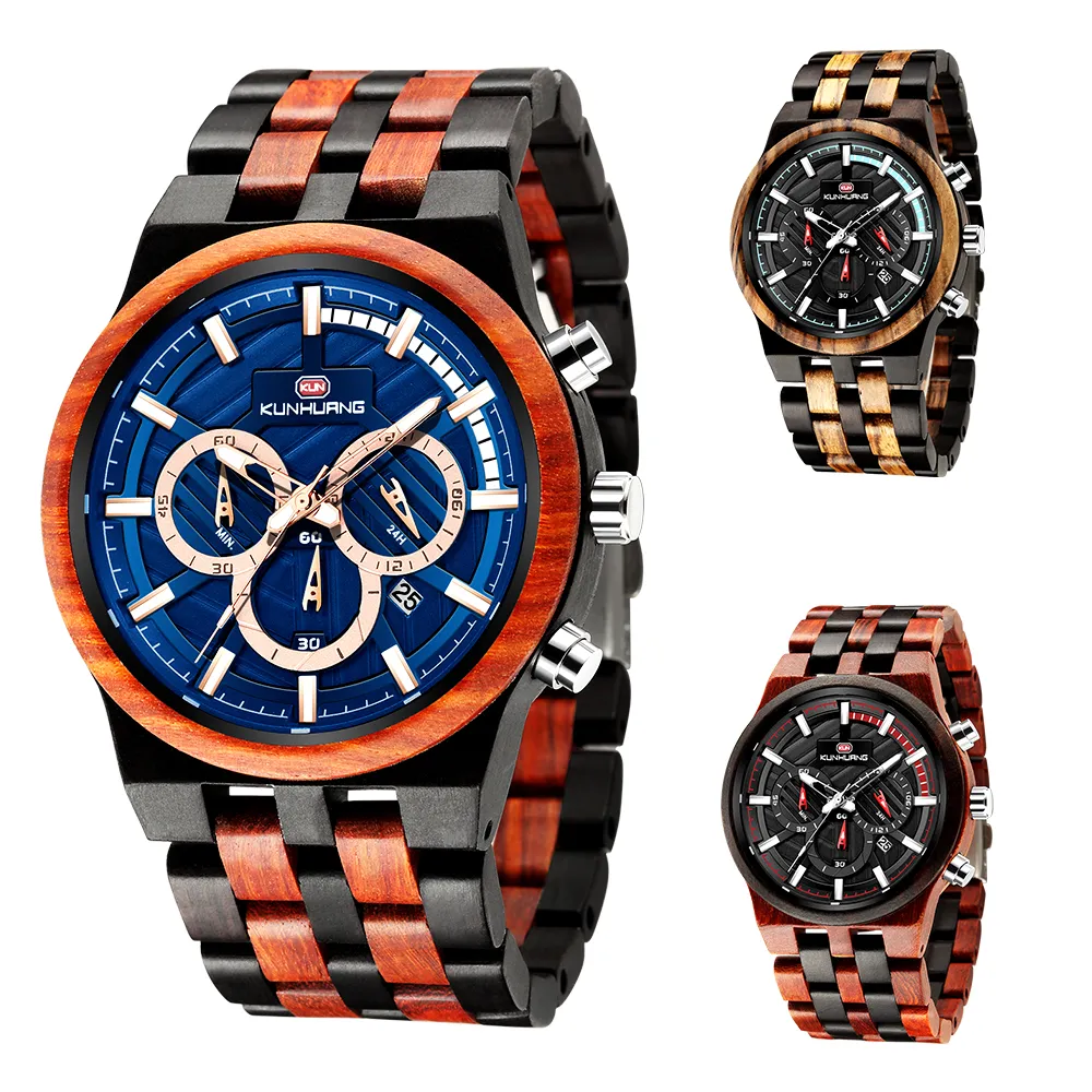 Luxury Stylish Wooden Watch Men Watch Male Wood Timepieces Date Chronograph Military Quartz Watches202v