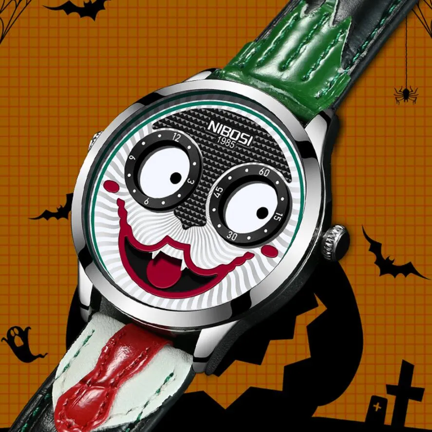 NIBOSI Joker Mężczyźni oglądają najlepszą markę luksusową zabawę klaun męskie zegarki wodoodporne mody ograniczone nadgarstki dla mężczyzn renogio masculino275l