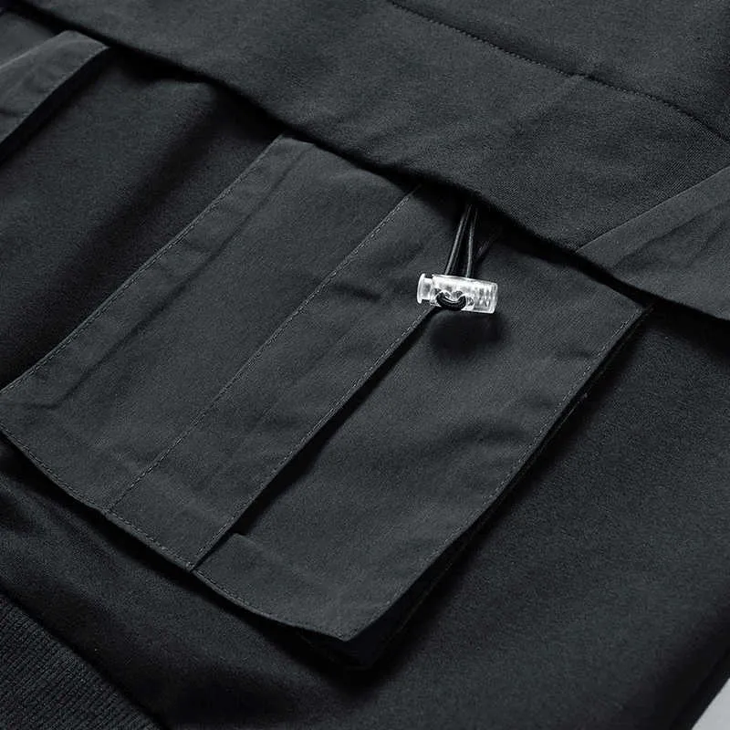 シングルロードメンズフーディーズメンズスプリングテックウェアヒップホップスウェットシャツ日本のストリートウェア特大の黒いパーカーメンプラスサイズ211023
