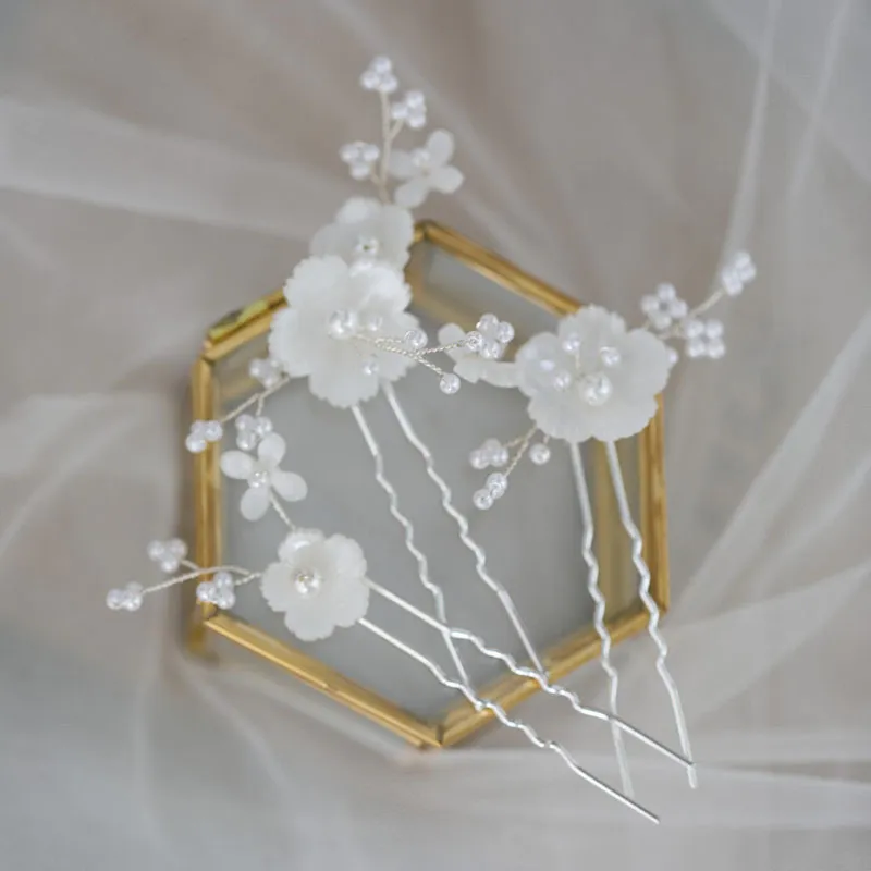 SLBRIDAL fait à la main Ceram fleur perles d'eau douce épingle de mariée autocollant de mariage femmes demoiselles d'honneur bijoux accessoires de cheveux