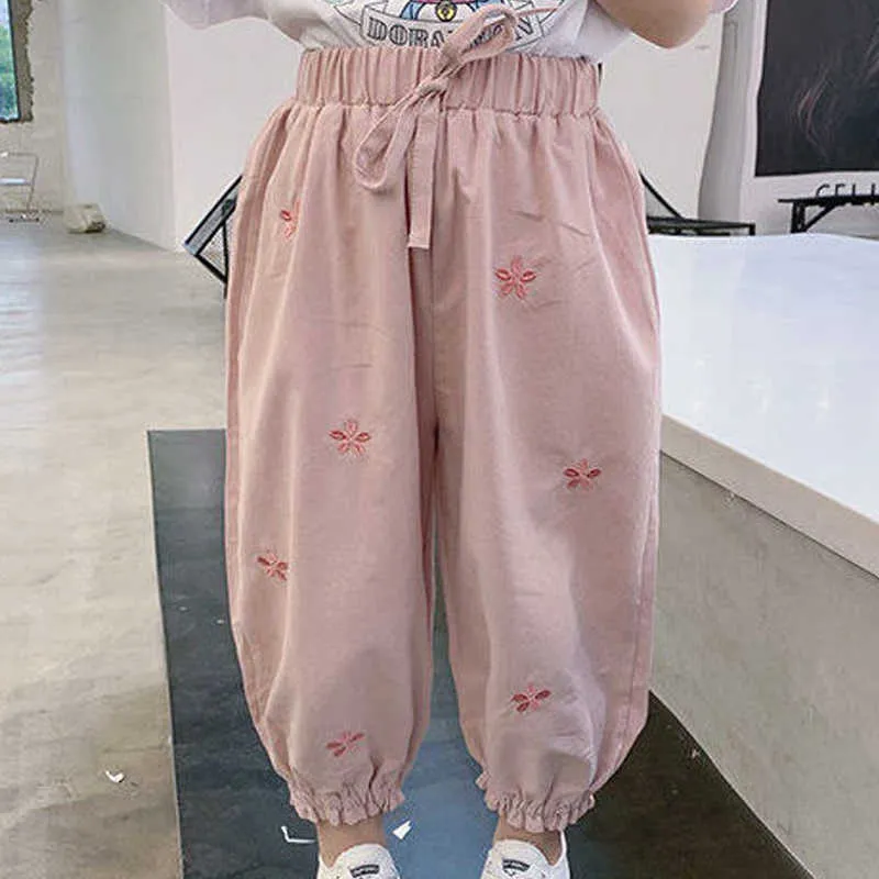 ベアリーダーガールズ夏カジュアルパンツファッション韓国風子供ベイビーフラワーカプリス抗蚊パンツ2~7年210708