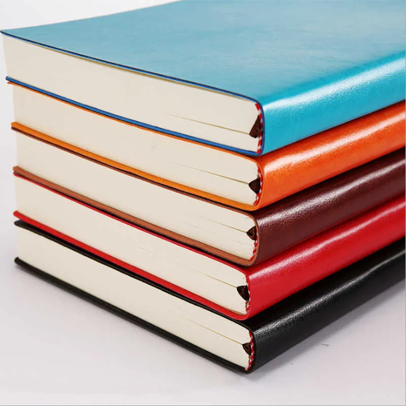 A5 A6 B5 Tre storlekar se på 4 stilar 5 färger Stor affärsdagbok Läder Soft Copy Notebook Öka tjock 210611