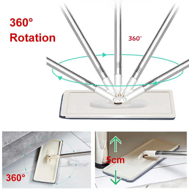 Esfregão plano giratório 360 e balde para limpeza de piso, almofadas de microfibra para uso úmido ou seco, cozinha doméstica 2109086331239