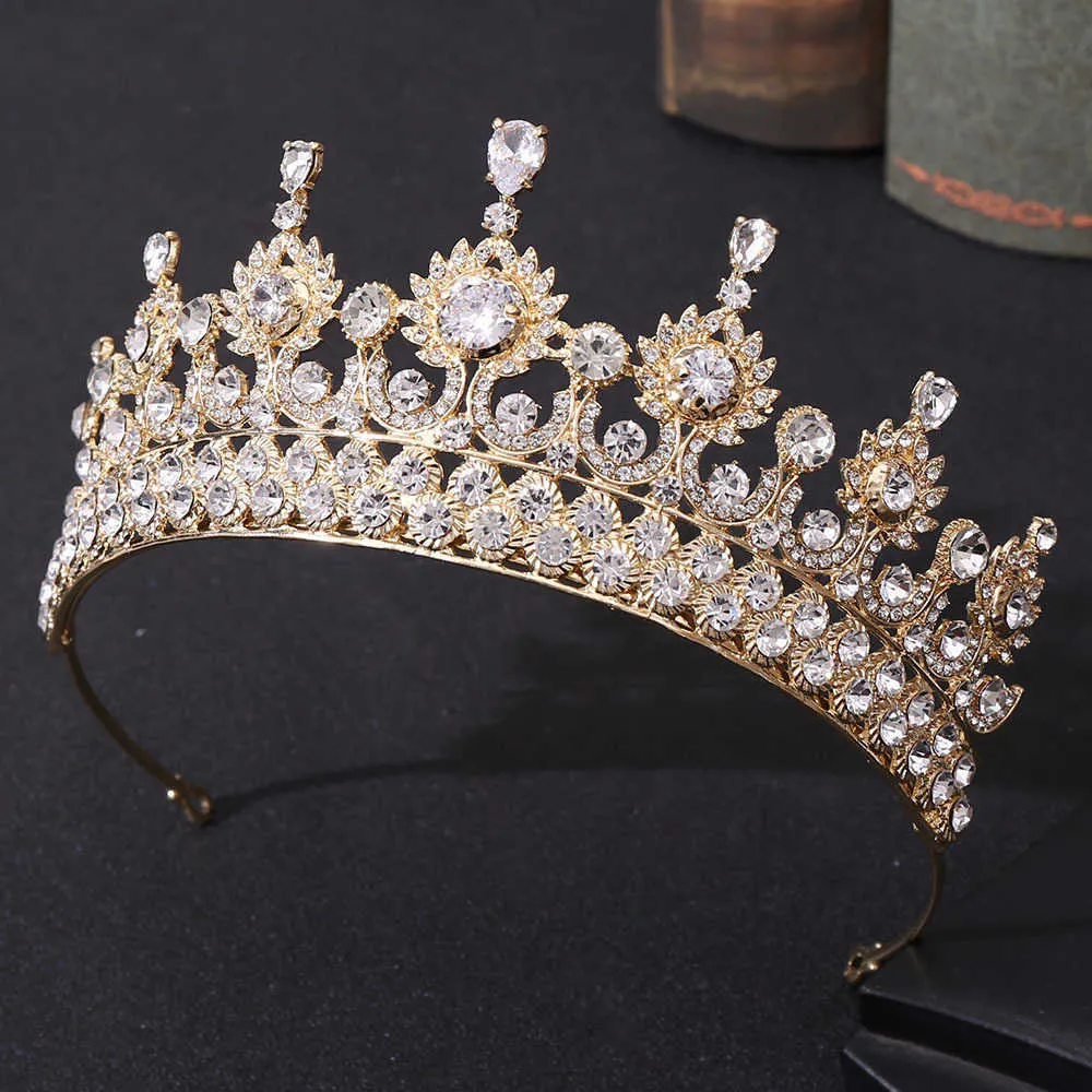 Барочная роскошная королева Tiaras Cubic Zircon Свадебная корона Bridal Diadem Кристалл Глава Ювелирные Изделия На Головной Уголов Принадлежности для волос PROM 210707