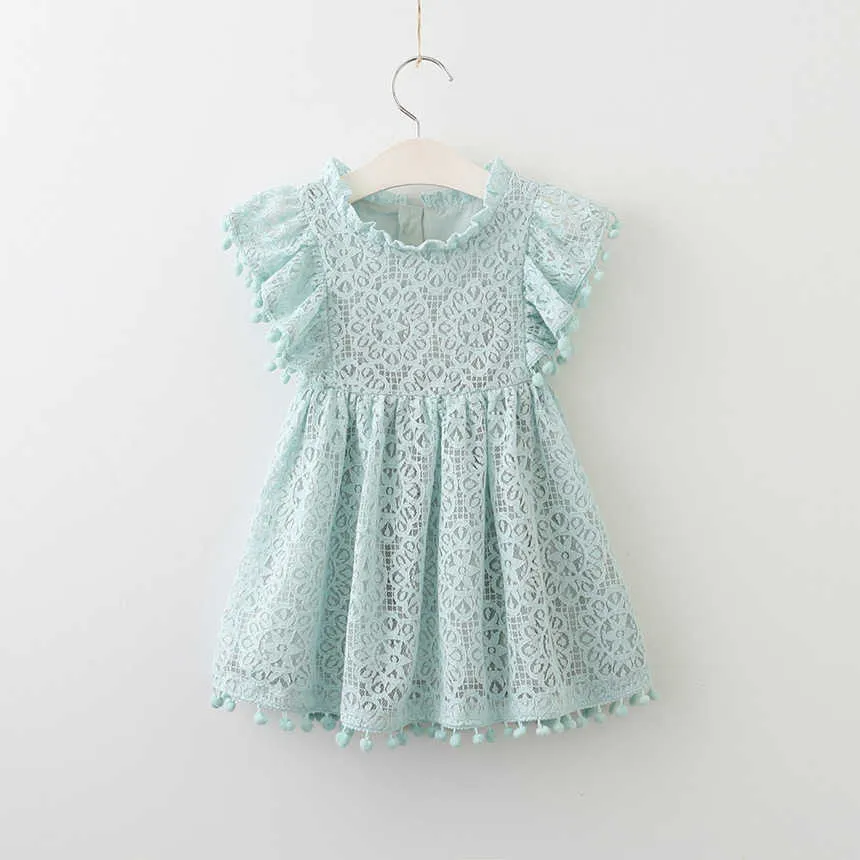 Robe d'été pour filles creuse dentelle boule manches volantes école étudiant fête princesse enfants enfants filles vêtements 210625