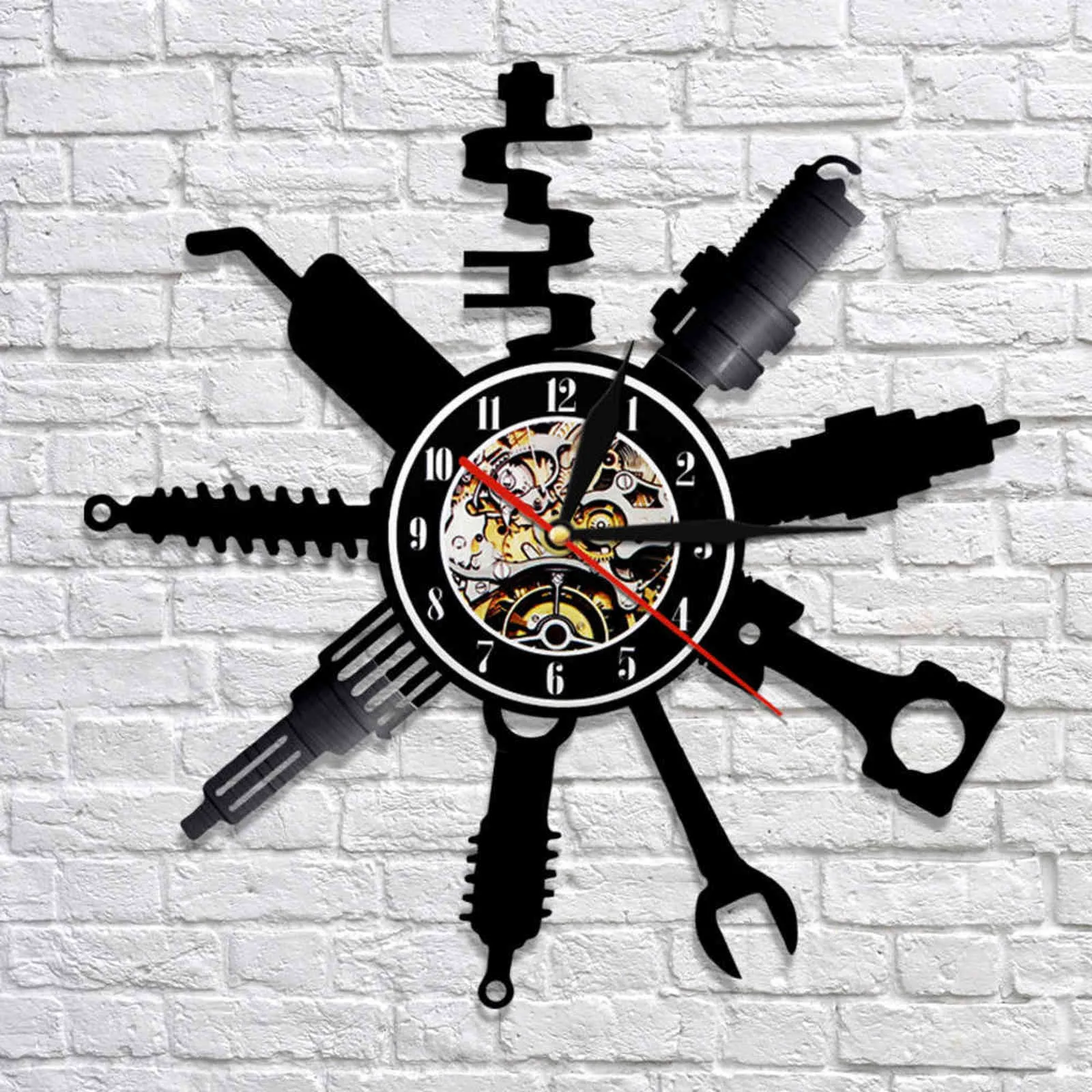 Auto Repair Shop Mur Signe Décoratif Moderne Horloge Murale De Voiture Mécanicien Service Atelier Disque Vinyle Horloge Garage Réparateur Cadeau 211110