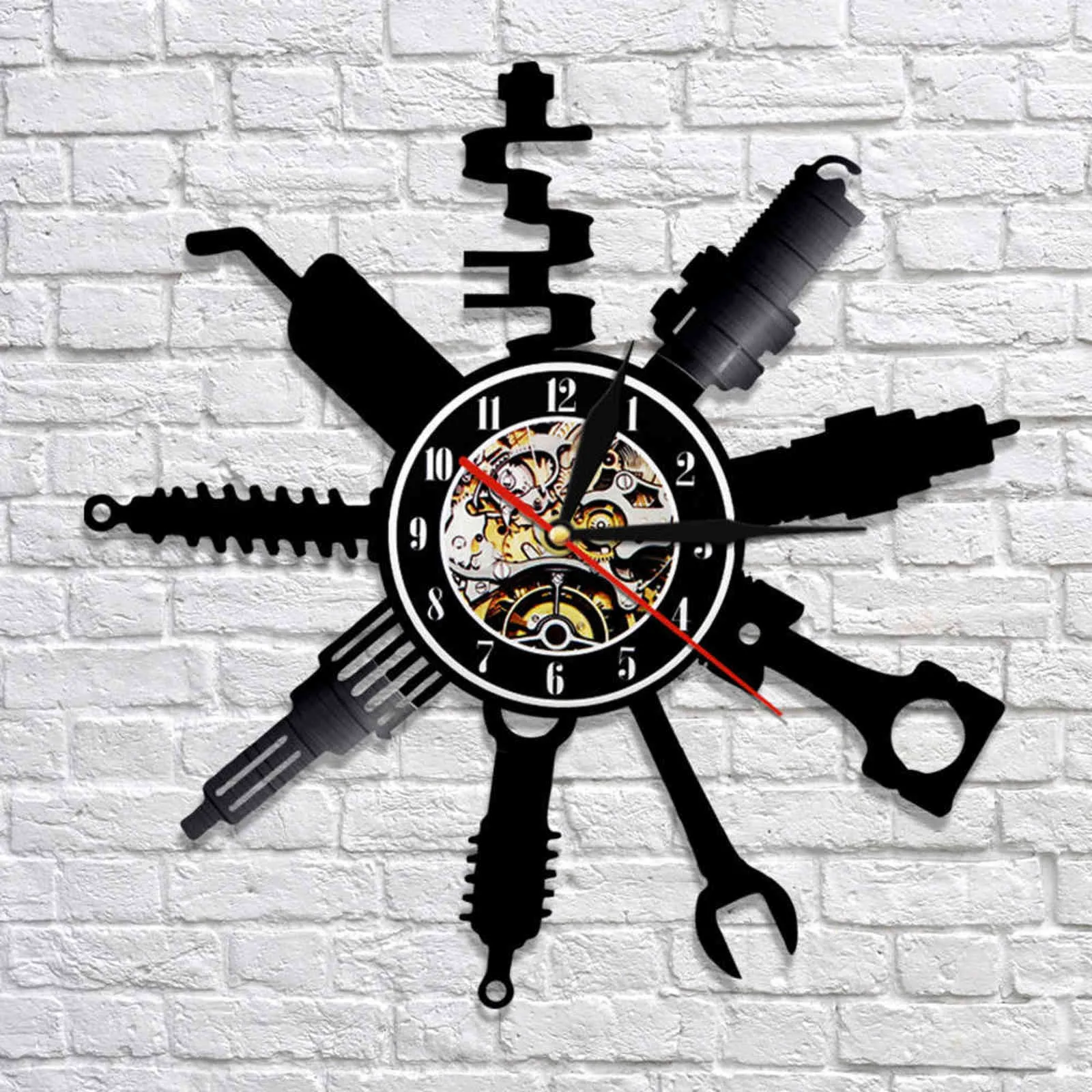 Negozio di riparazioni auto Targa da muro Decorativo moderno Orologio da parete Meccanico di auto Servizio Officina Record Orologio Garage Riparatore Regalo 211243T8796863