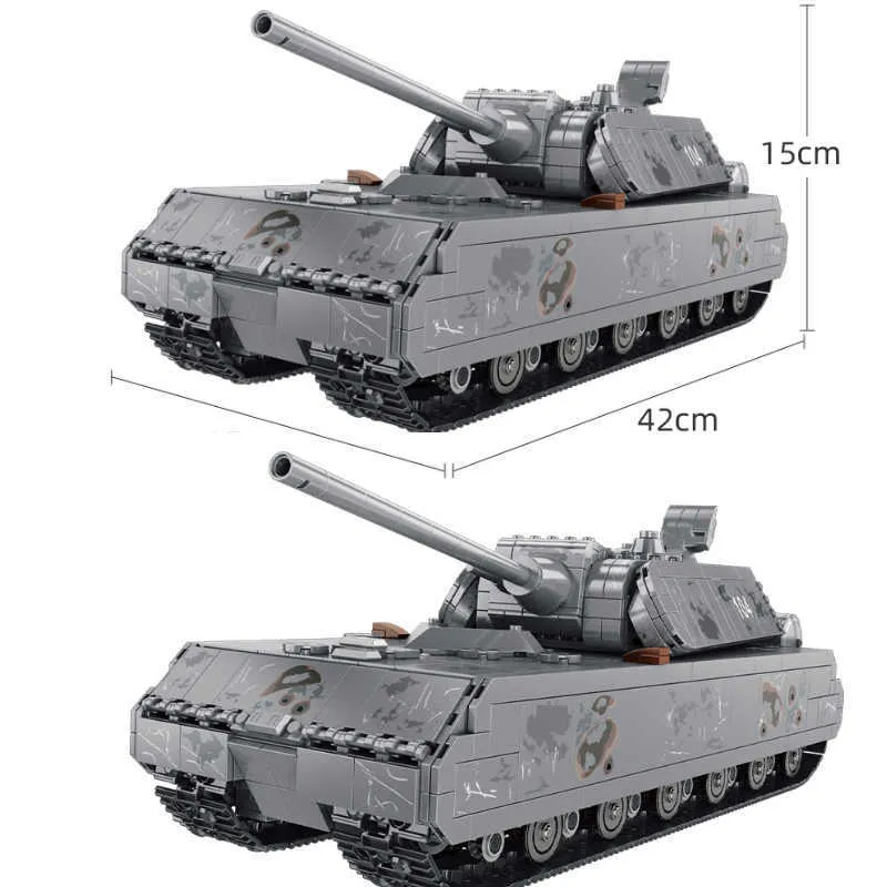 Militaire Duitse Panzer VIII Maus Tank Bouwsteen Leger Soldaat Leopard 2 Main Battle Bricks Kinderen Kinderen speelgoed Geschenken Q0624