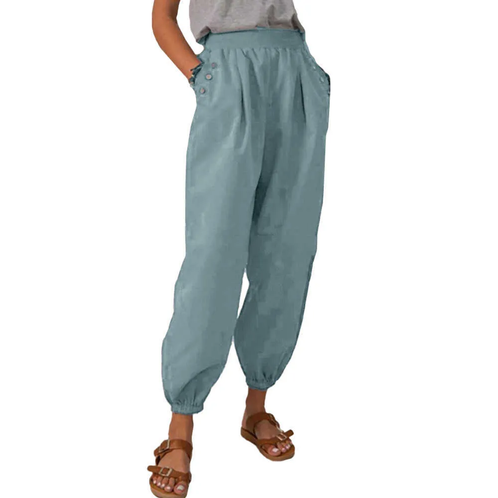 Vintage Loose Lantern Pants Women Solid Pocket Casual Bloomers Elastic Waist Sports Street Long Pants cala moletom feminina D30 Q0801