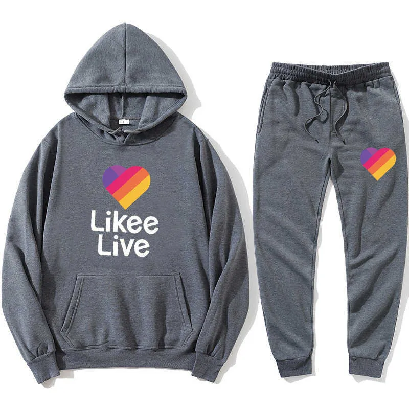 2021 Męska Love Hoodie + Spodnie Jesień Z Kapturem Bluzy Bluzy Bluza Dresy Moda Slim Męska Kapturem Damskie Spodnie Hip Hop Pullover X0909