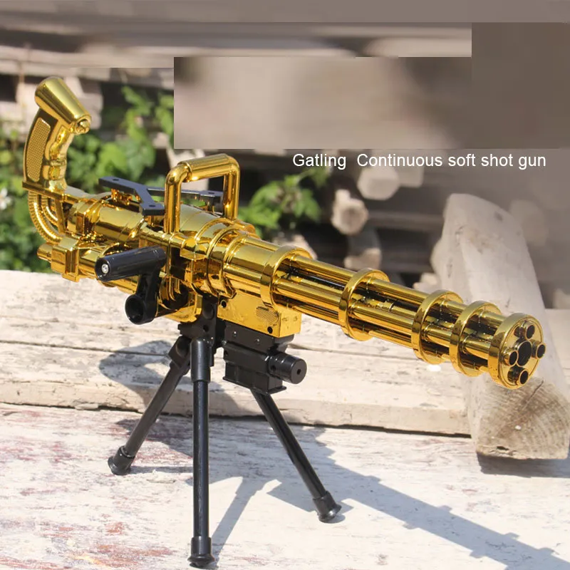 Gold Gatling Soft Rubber Bullet Toy Gun Machine Pneumatic Shooting Silah For Adults Boys CS Fighting