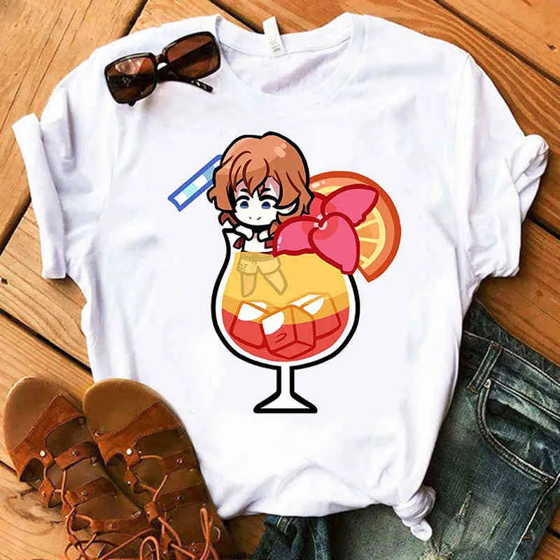 Été Bungo Chiens Errants Imprimer Graphiques T-Shirt Femmes Anime Chuuya Nakahara T-shirt Unisexe Dazai 2021 Blanc À Manches Courtes T-shirts G220310