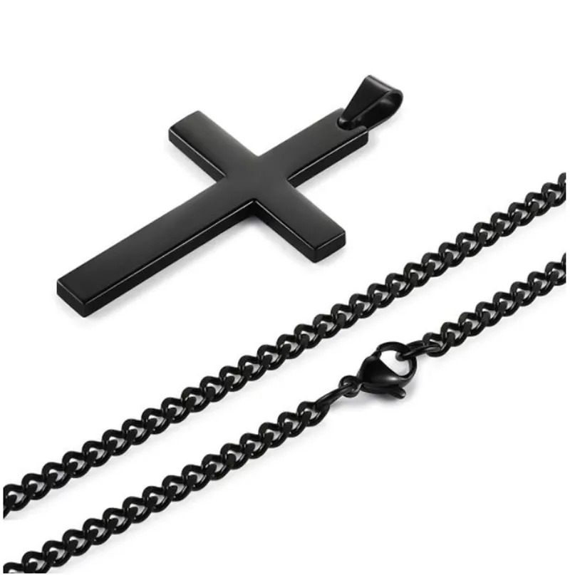 New Cross Necklace & Pendants For Men Stainless Steel Gold Colour Male Pendant Necklaces Prayer Jewelry Friend Gift