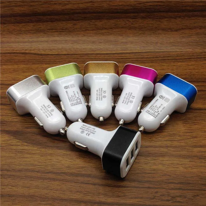 Charger 3 USB Car Phone Adapter Socket 2A 2.1A 1A Styling Universal for iPhone iPad Chargers
