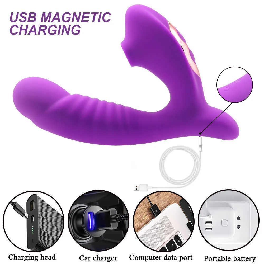 Clit Sucker 2 em 1 vagina sucção vibrador 10 velocidade vibrando clitóris estimulador dildo g massager massageador brinquedo sexo erótico para as mulheres p0818 p0818