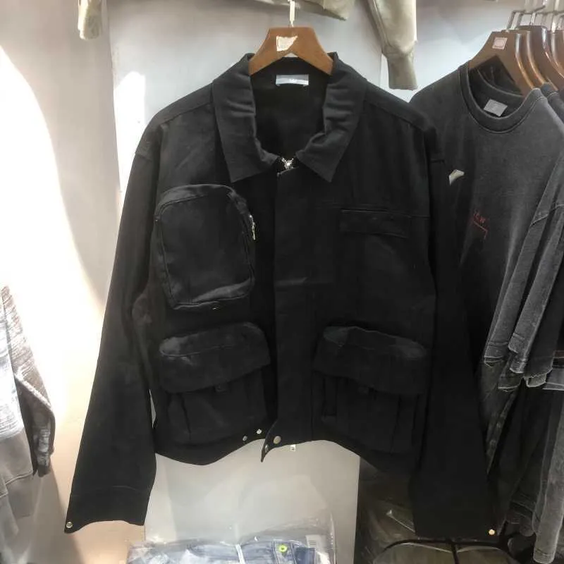 Homem outerwear gaojiechao marca outono insu trabalho roupas fina jaqueta casaco multi bolso homens denim230