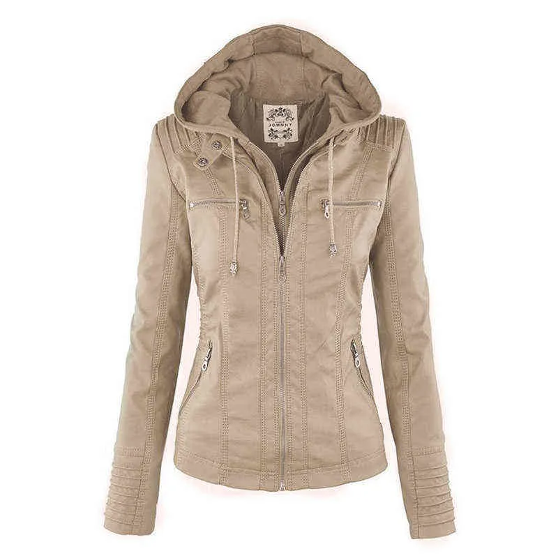 Giacca in ecopelle Donna Cappotto base Donna Inverno Moto Pelle scamosciata PU Felpe con cappuccio Capispalla 211118