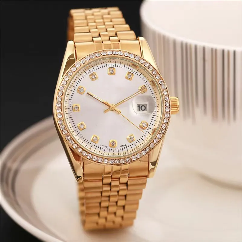 Marka zegarek dla kobiet dziewczyna kryształowy metalowy stalowy zespół kwarcowy luksusowy zegarek x195