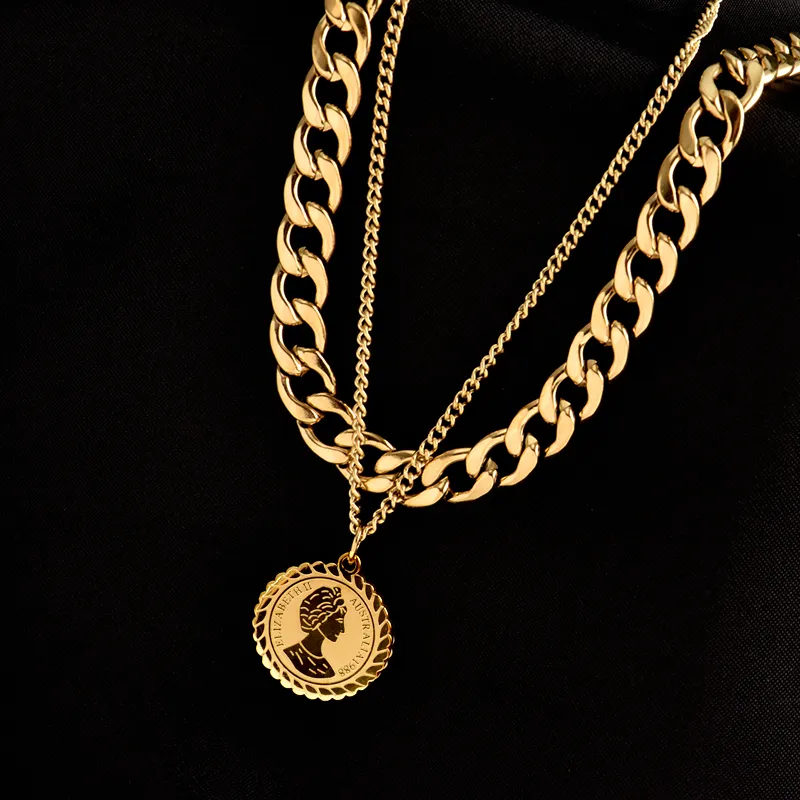 2 pièces ensemble Vintage multicouche costume colliers Notre Dame Double couche pièce pendentif collier personnalité bijoux pour femme homme cadeaux 2972