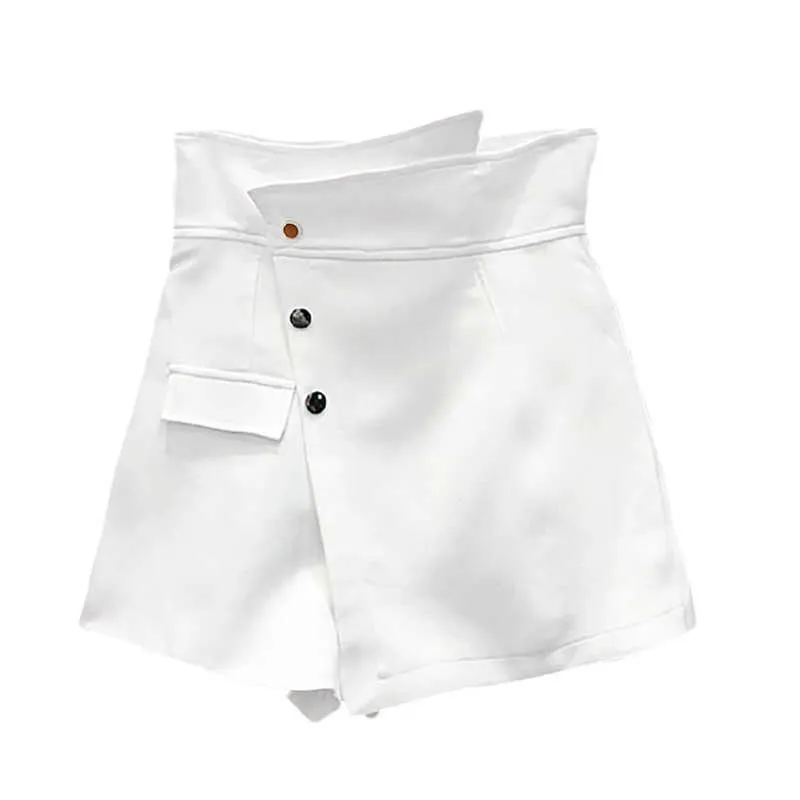 [Deat] zomer mode wijd been broek hoge taille effen kleur onregelmatige a-lijn losse vrouwen shorts 13Q067 210527
