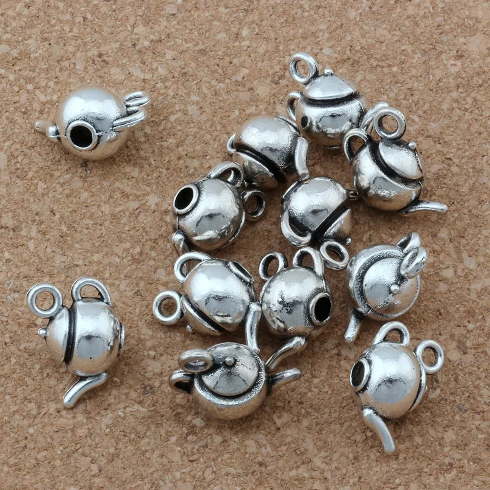 antik gümüş çinko alaşım 3d çay pot taklitleri takı için kolye, bilezik yapım kolye bulguları 17 5x13mm221f