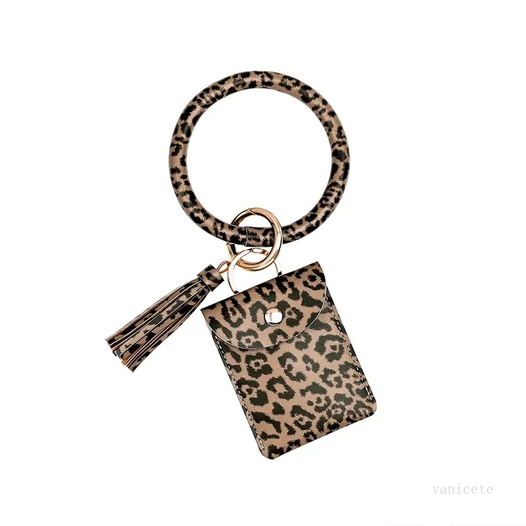 Leopard PU Lether Bracelet Porte-clés avec sac de carte Glands Pendentif 3 couleurs Sacs de poignet de voiture portables Changer les fournitures de fête T2I51990