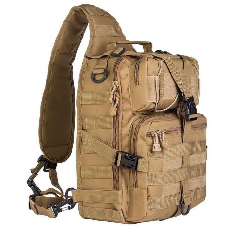 20L Taktik Assault Pack Askeri Sling Sırt Çantası Ordu Molle Su Geçirmez EDC Sırt Çantası Açık Yürüyüş Kamp Avcılık Çantası Y0721 Için